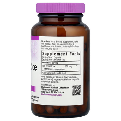 Bluebonnet Nutrition, Red Yeast Rice, 600 mg, 120 Vegetable Capsules