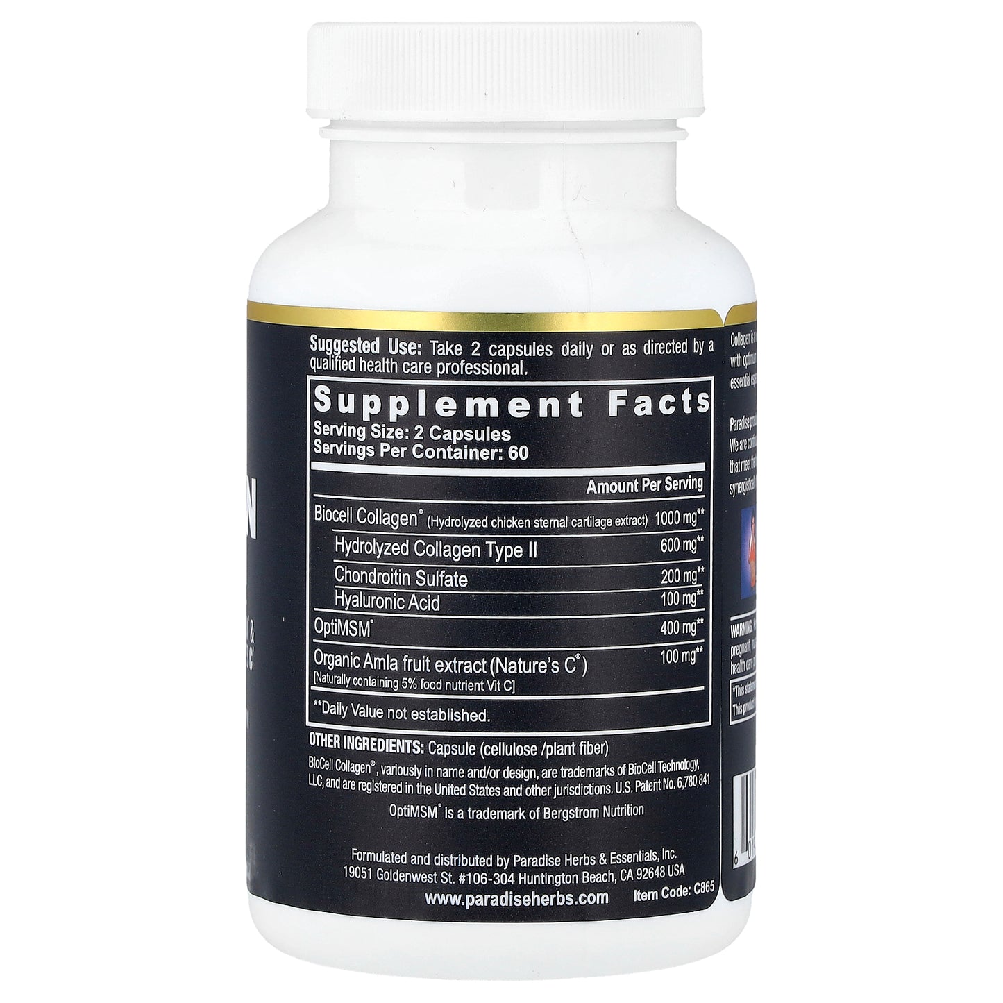 Paradise Herbs, Collagen Extreme® with BioCell Collagen®, OptiMSM® & Nature's C®, 120 Capsules