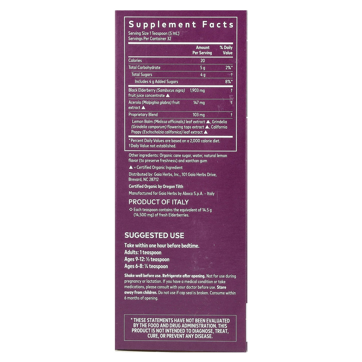 Gaia Herbs, Black Elderberry Syrup, Nighttime Formula , 5.4 fl oz (160 ml)