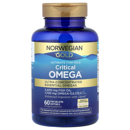 Renew Life, Norwegian Gold®, Critical Omega™ Ultimate Fish Oils, 60 Fish Gelatin Softgels