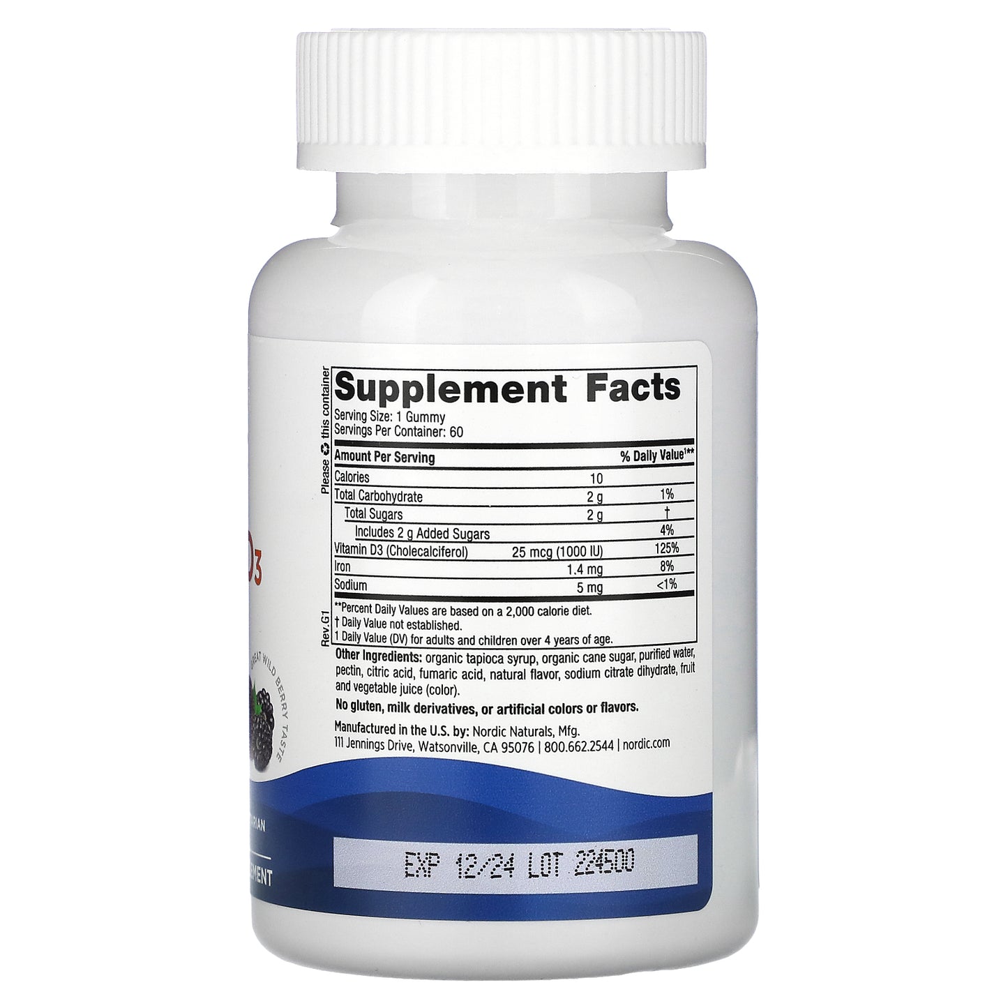Nordic Naturals, Vitamin D3 Gummies, Wild Berry, 25 mcg (1,000 IU), 60 Gummies