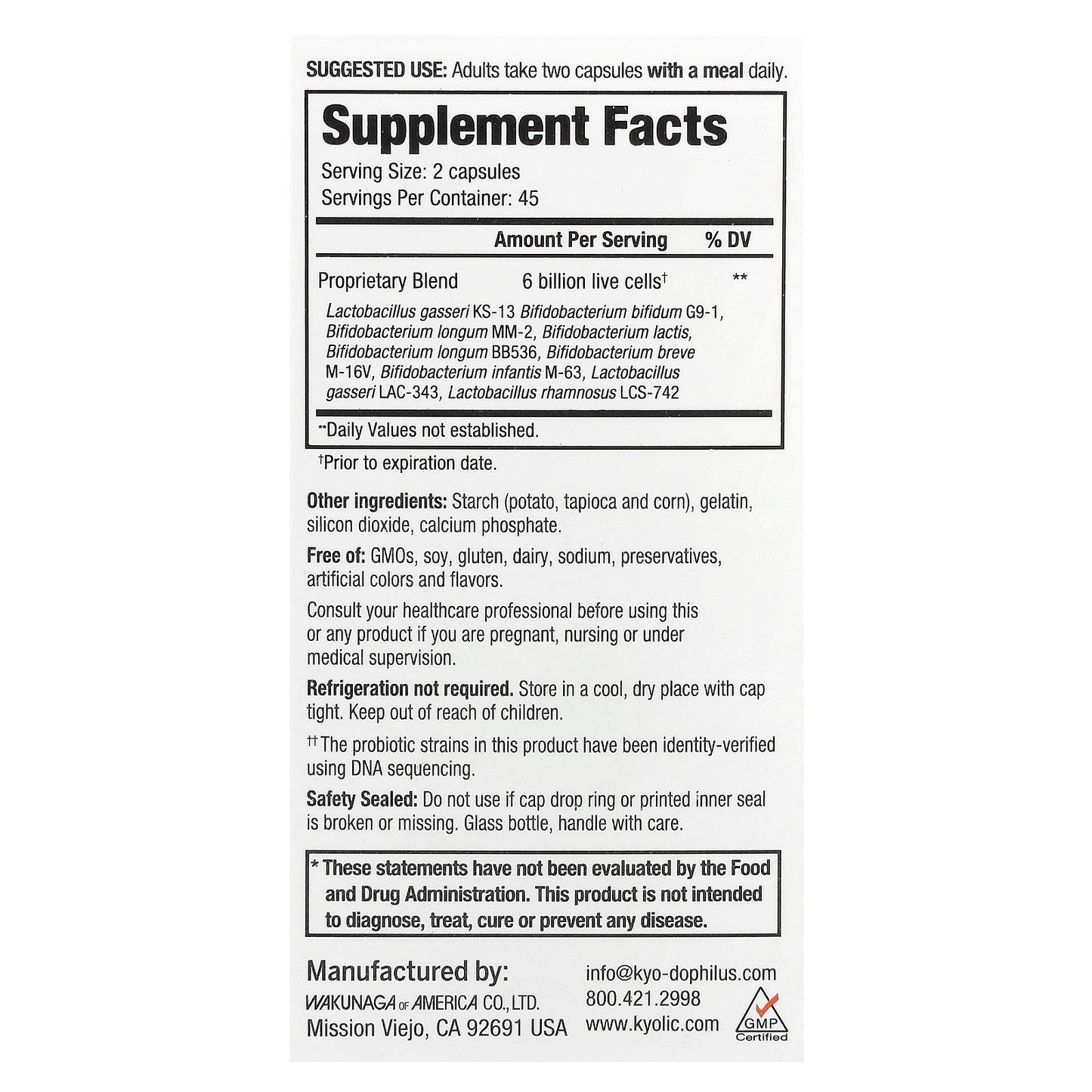 Kyolic, Kyo-Dophilus®, Multi 9 Probiotic, 6 Billion CFU, 90 Capsules