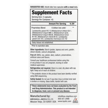 Kyolic, Kyo-Dophilus®, Multi 9 Probiotic, 6 Billion CFU, 90 Capsules