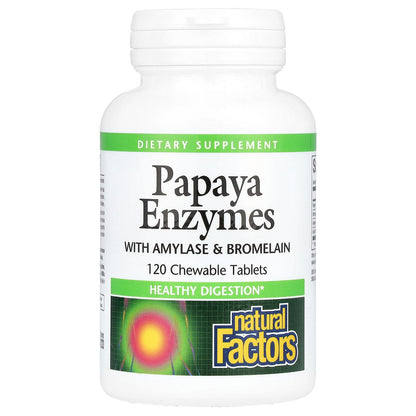 Natural Factors, Papaya Enzymes with Amylase & Bromelain, 120 Chewable Tablets