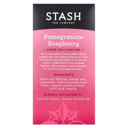 Stash Tea, Green Tea & Matcha, Pomegranate Raspberry, 18 Tea Bags, 1.2 oz (36 g)