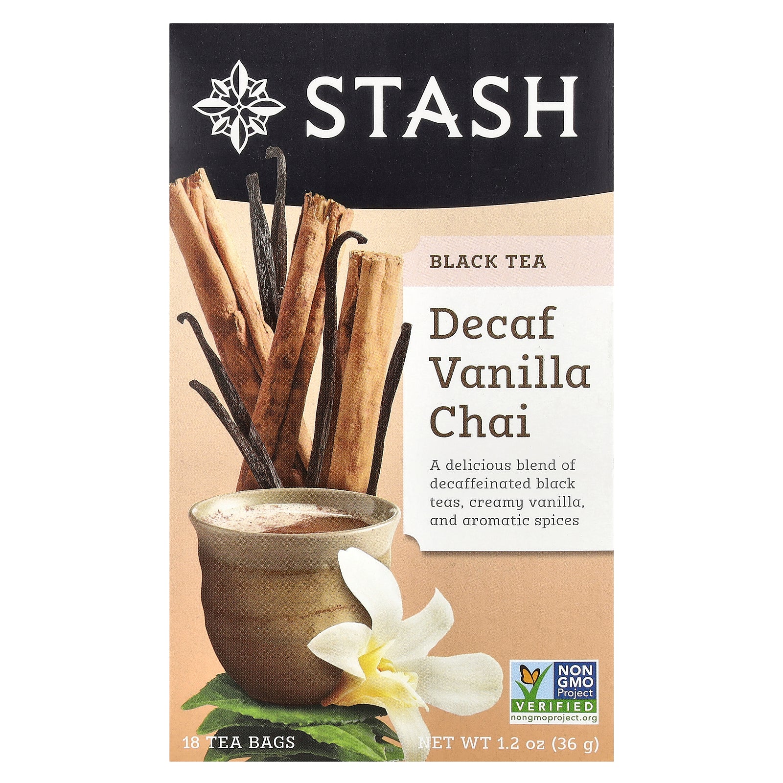 Stash Tea, Black Tea, Vanilla Chai, Decaf, 18 Tea Bags, 1.2 oz (36 g)