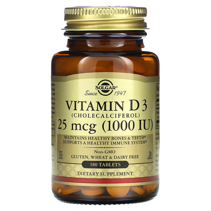 Solgar, Vitamin D3, 25 mcg (1,000 IU), 180 Tablets