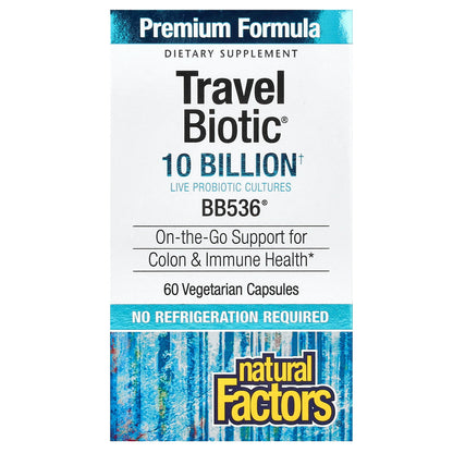 Natural Factors, Travel Biotic, BB536, 10 Billion CFU, 60 Vegetarian Capsules