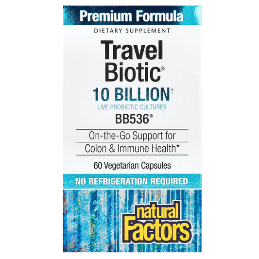 Natural Factors, Travel Biotic, BB536, 10 Billion CFU, 60 Vegetarian Capsules