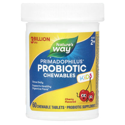 Nature's Way, Primadophilus®, Kids Probiotic Chewables, Ages 2+, Cherry , 3 Billion CFU, 60 Chewable Tablets