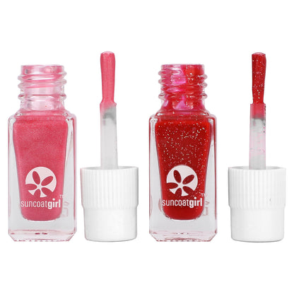 SuncoatGirl, Beauties Nail Polish Duo Set, Ballerina Pink Shimmer & Cherry Red, 2 Piece Set