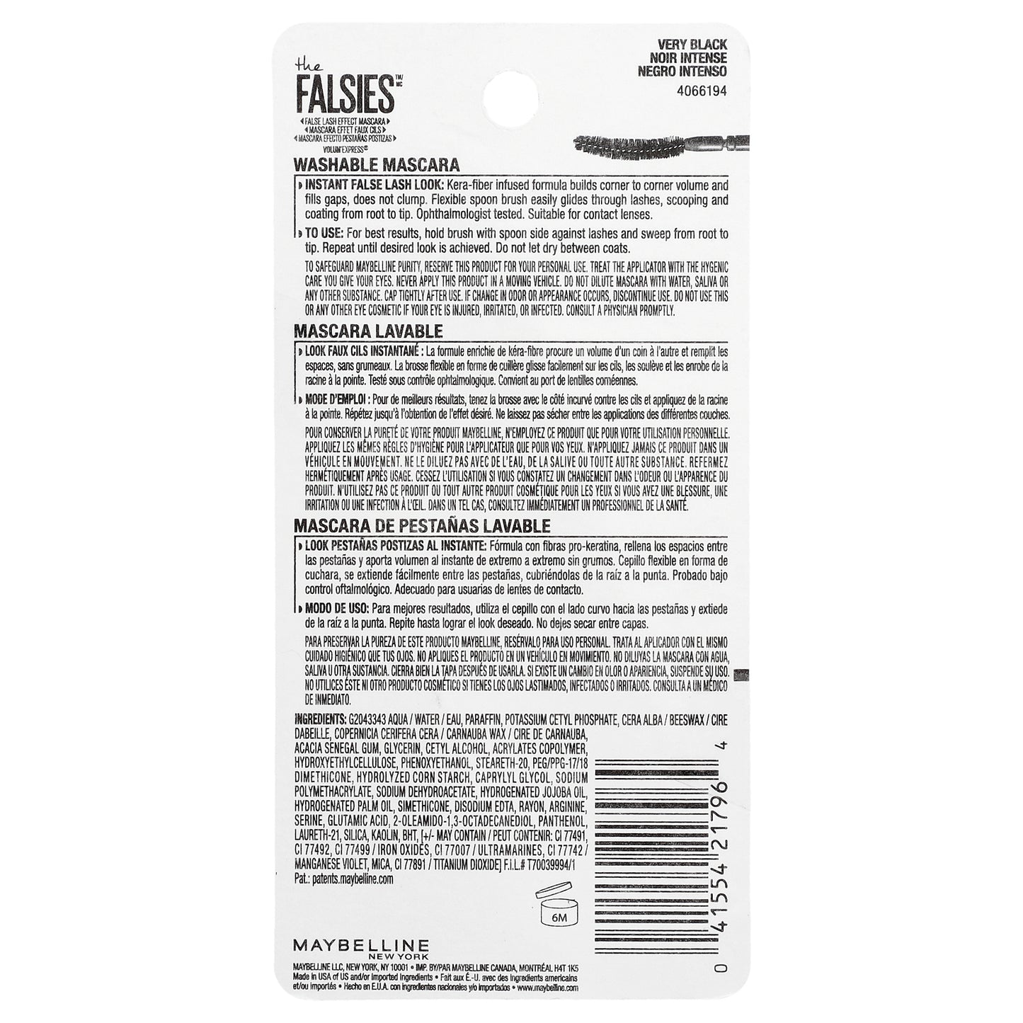 Maybelline, The Falsies™, Volume Express®, 281 Very Black, 0.25 fl oz (7.5 ml)