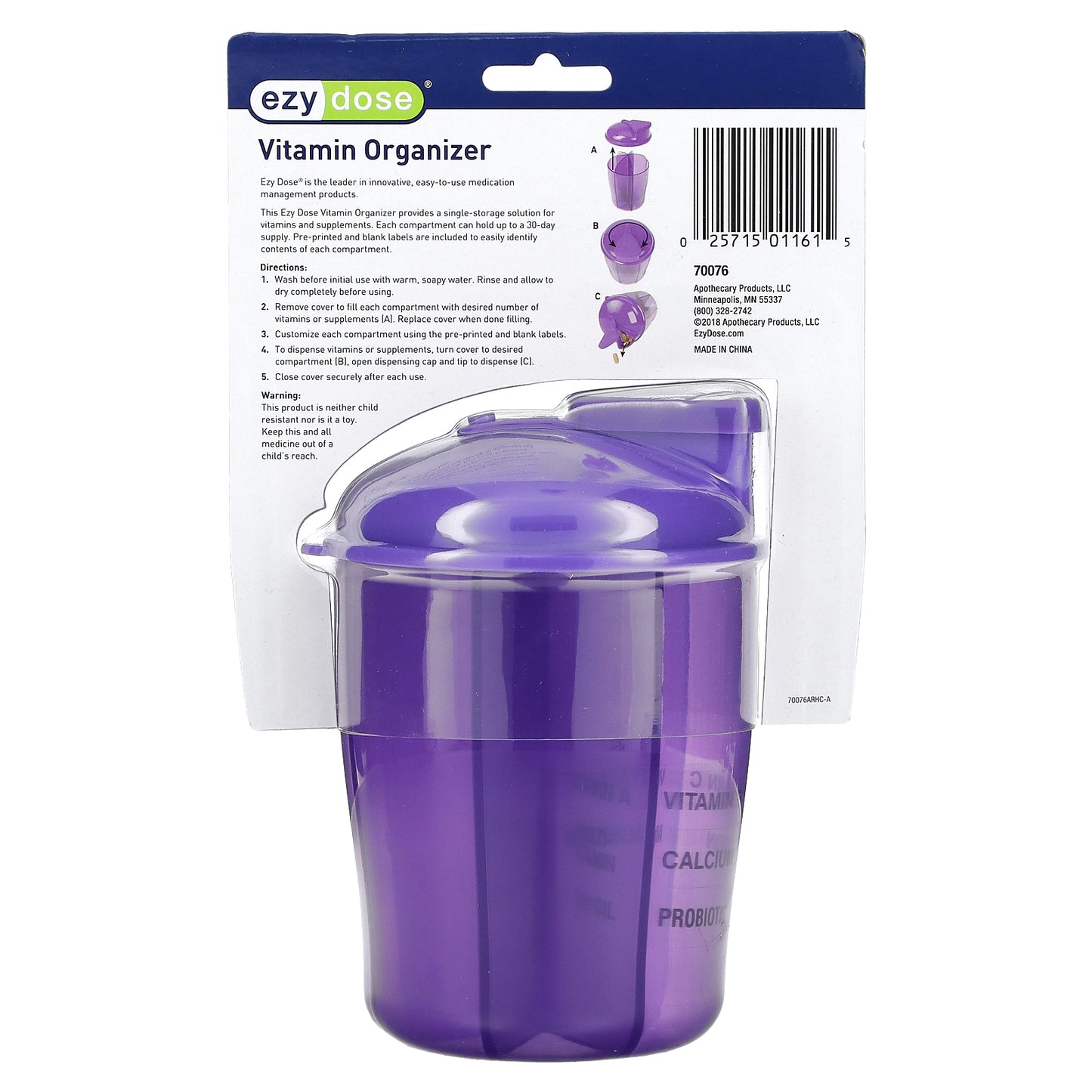 Ezy Dose, Vitamin Organizer with Labels, Purple, 1 Count