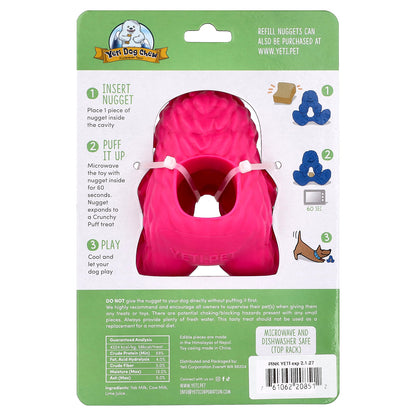 Puff & Play, Treat Dispenser, Yeti Dog Chew Nuggets, Pink, 4 Nuggets, 1 Dispenser