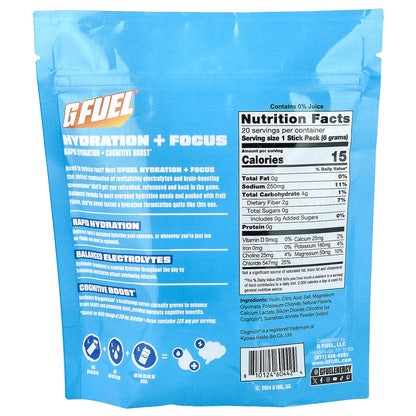 G FUEL, Hydration + Focus, Electrolyte Drink Mix with Cognizin®, Orange Oasis, 20 Stick Packs, 0.21 oz (6 g) Each