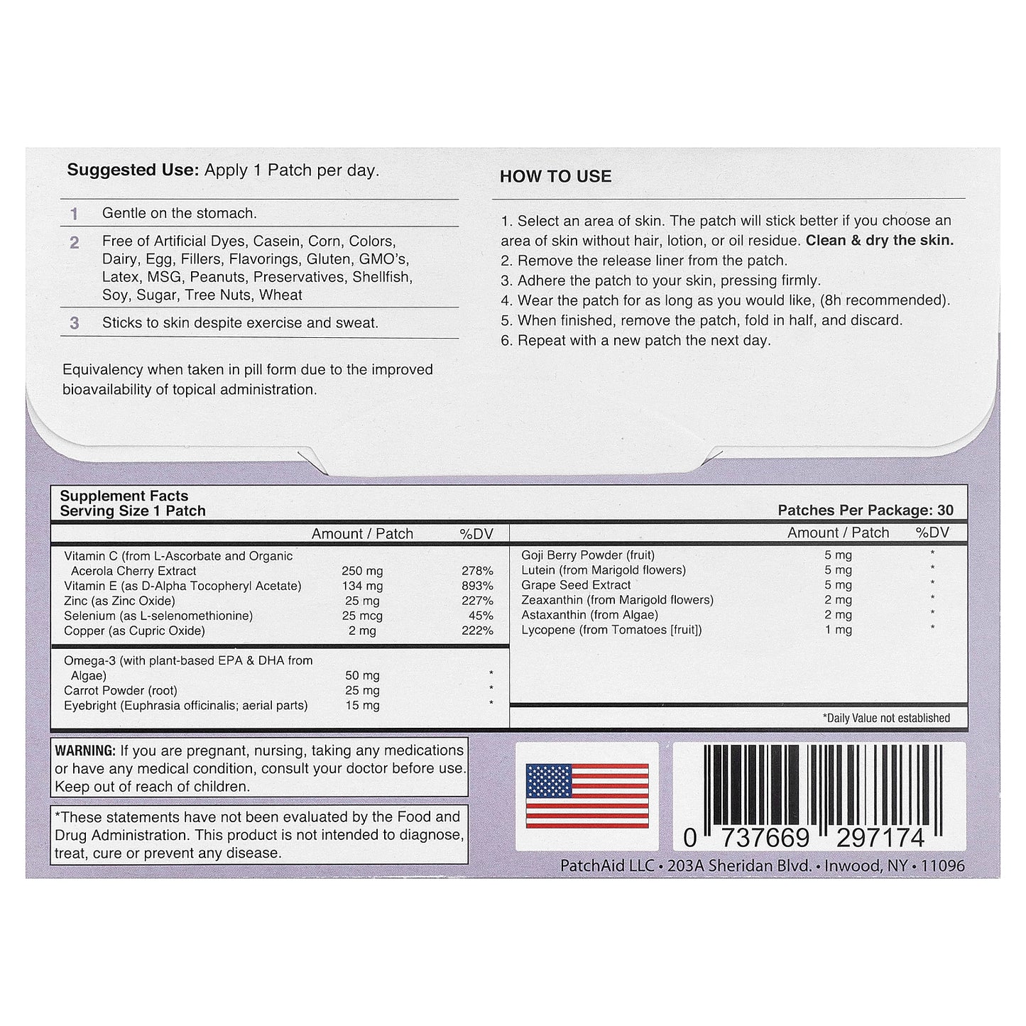 PatchAid, Eye Health Vitamin Patch, 30 Patches