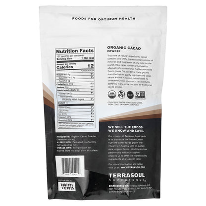 Terrasoul Superfoods, Cacao Powder, Cold-Pressed, 16 oz (454 g)