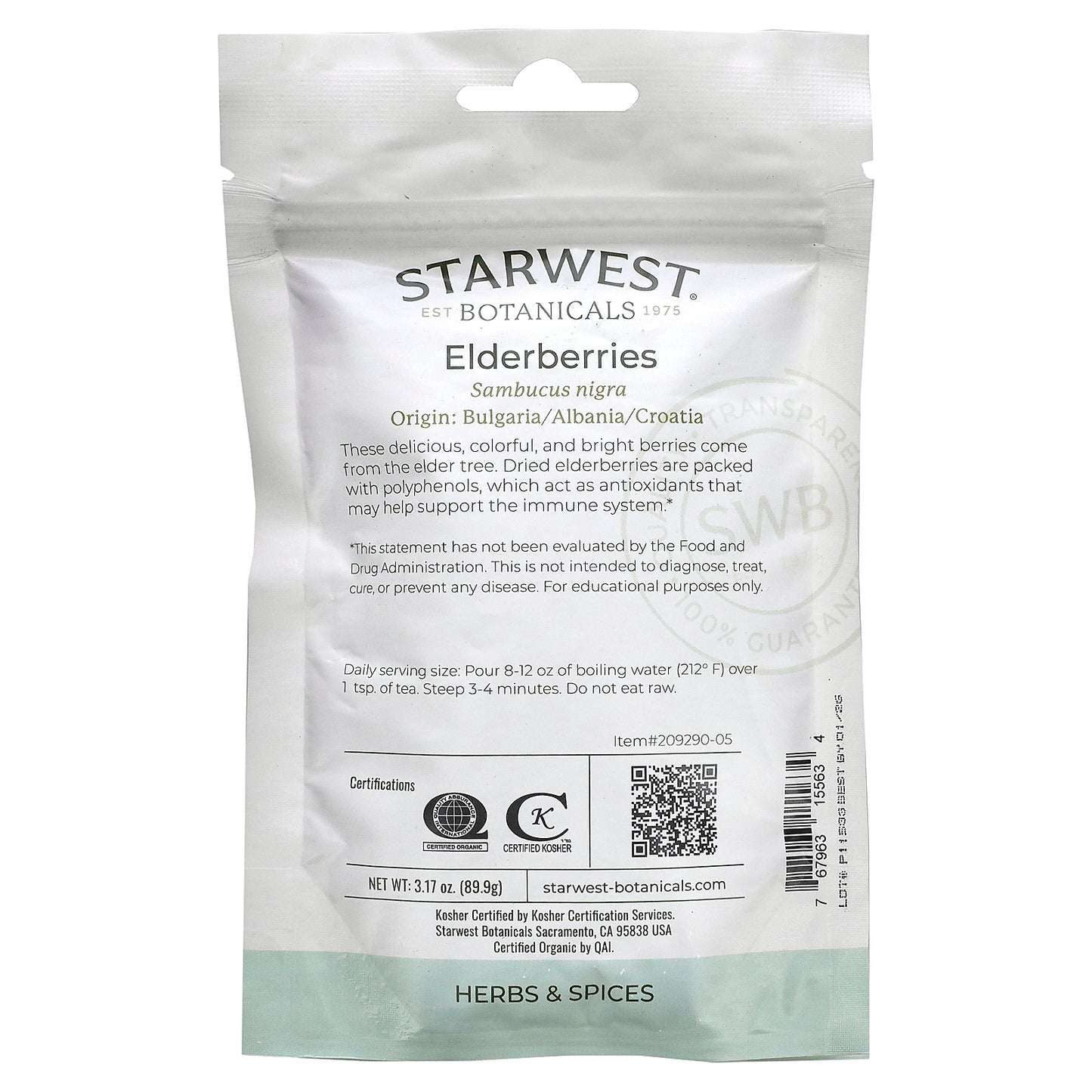 Starwest Botanicals, Organic Elderberries, 3.17 oz (89.9 g)