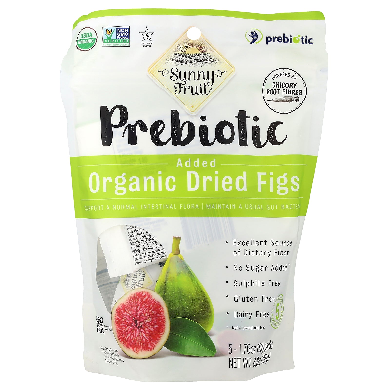 Sunny Fruit, Organic Dried Figs With Added Prebiotics, 5 Packs, 1.76 oz (50 g) Each
