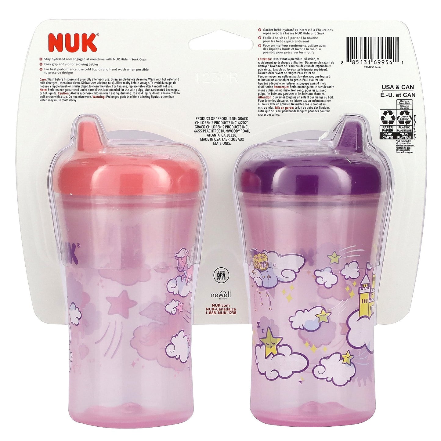 NUK, Hide 'n Seek, Hard Spout Cups, 9+ Months, Pink, 2 Cups, 10 oz (300 ml) Each