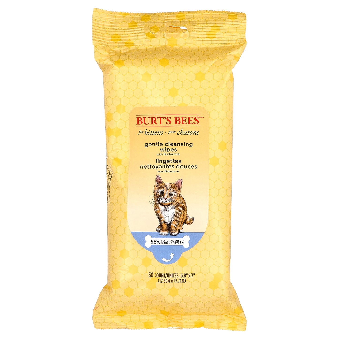 Burt's Bees, Gentle Cleansing Wipes with Buttermilk, For Kittens, 50 Count