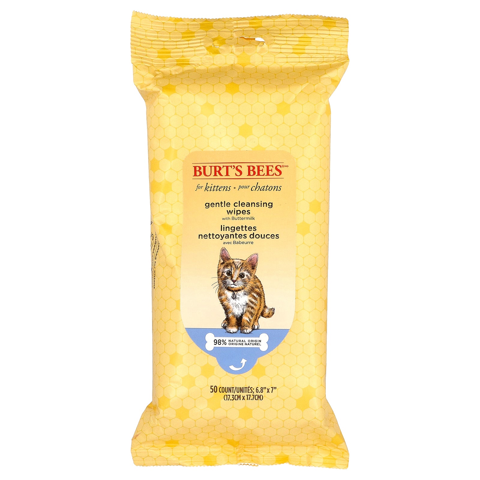 Burt's Bees, Gentle Cleansing Wipes with Buttermilk, For Kittens, 50 Count