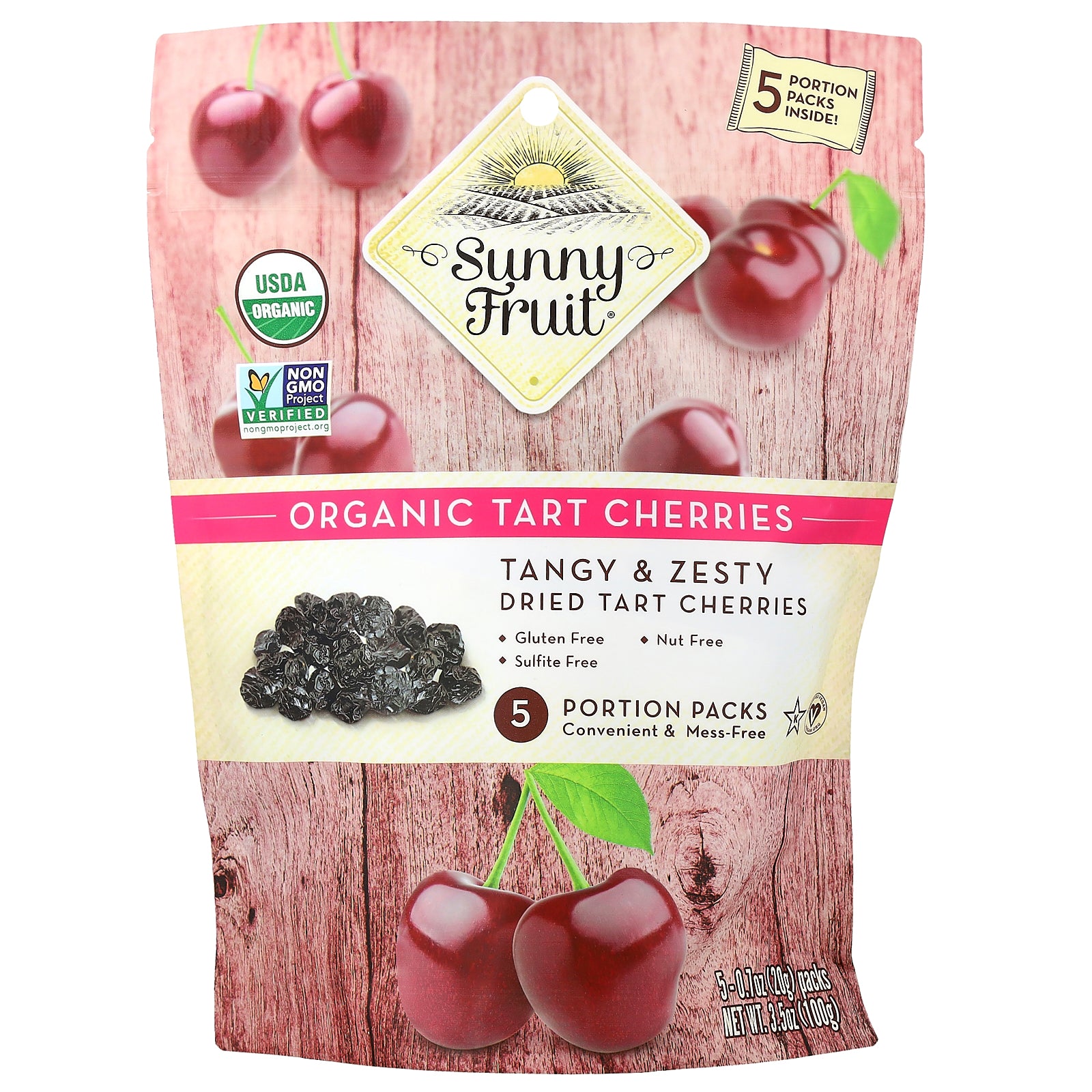 Sunny Fruit, Organic Dried Tart Cherries, 5 Portion Packs, 0.7 oz (20 g) Each