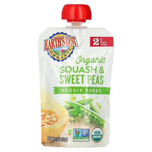 Earth's Best, Organic Veggie Puree, 6+ Months, Squash & Sweet Peas, 3.5 oz (99 g)