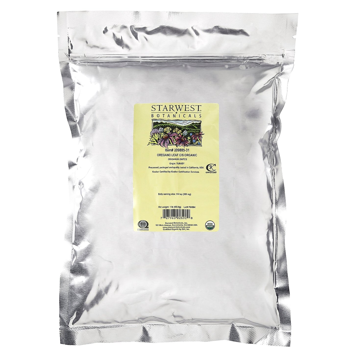 Starwest Botanicals, Organic Oregano Leaf C/S, 1 lb (453.6 g)