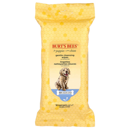 Burt's Bees, Gentle Cleansing Wipes with Buttermilk, For Puppies, 50 Count