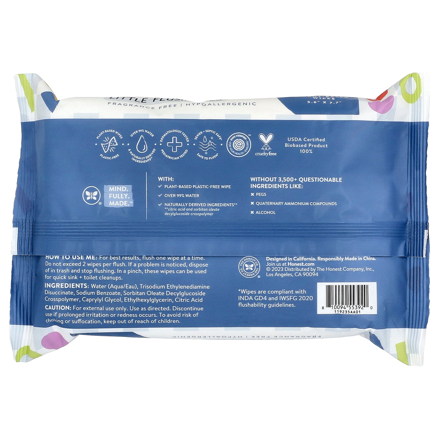 The Honest Company, Little Flushables, Fragrance Free, 42 Plant-Based Wipes