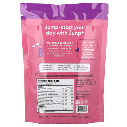JUNP Hydration, Electrolyte Powder Mix, Grape, 20 Stick Packs, 0.13 oz (3.6 g) Each