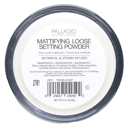 Palladio, 4Ever + Ever, Mattifying Loose Setting Powder with Green Tea, Translucent, 0.21 oz (6 g)