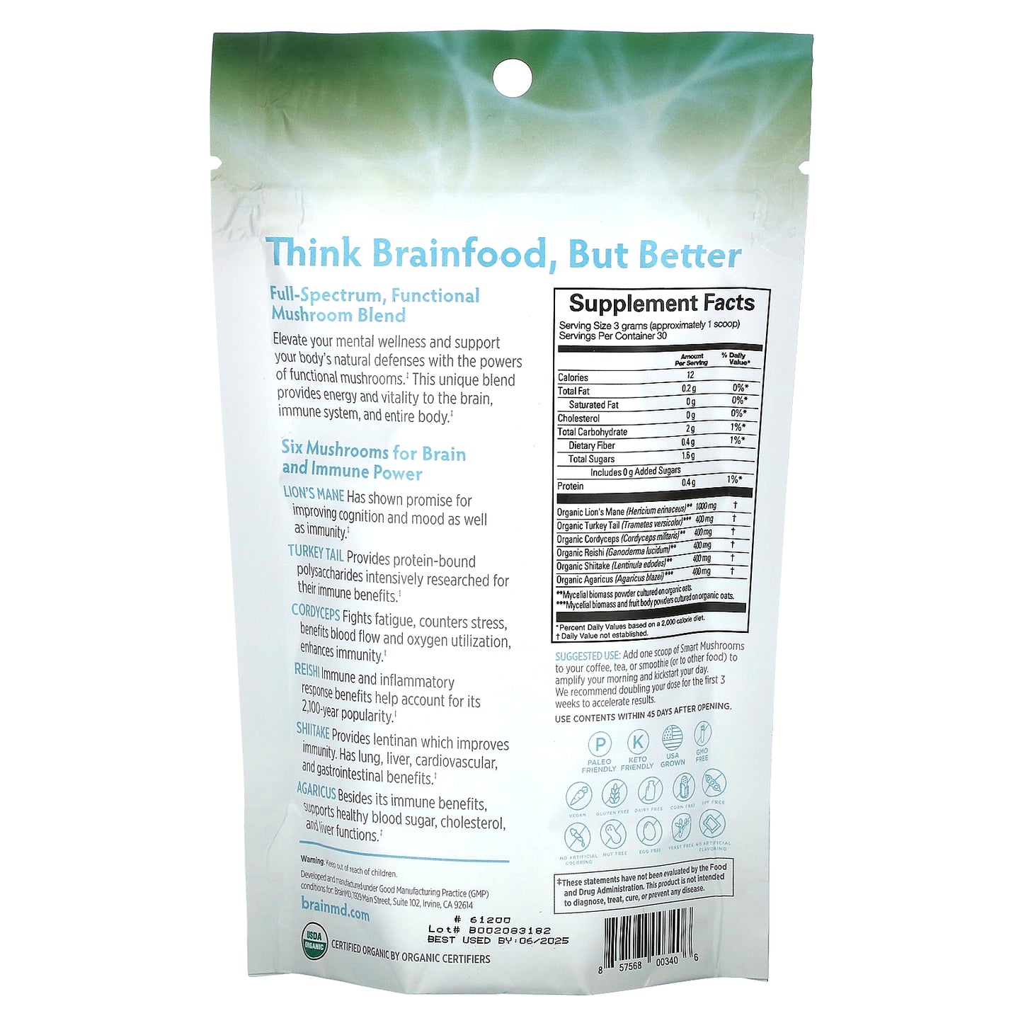 BrainMD, Smart Mushrooms, 3.2 oz (90 g)