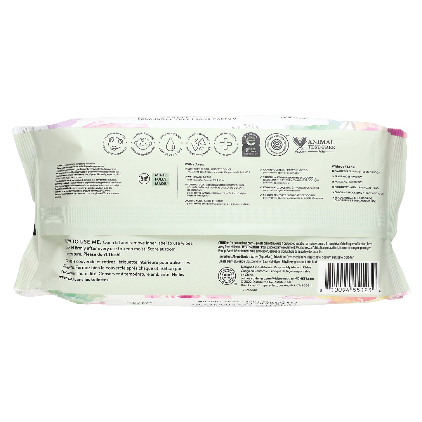 The Honest Company, Sensitive Clean Conscious Wipes, Fragrance Free, 60 Wipes
