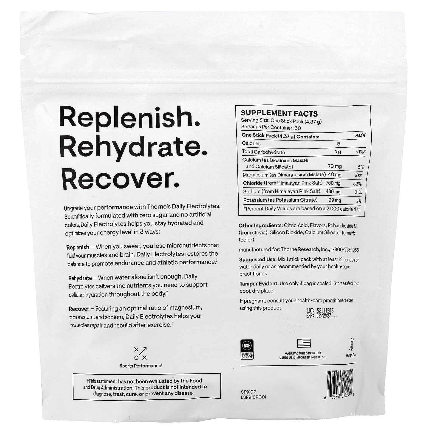 Thorne, Daily Electrolytes, Mango Limeade, 30 Stick Packs, 0.15 oz (4.37 g) Each