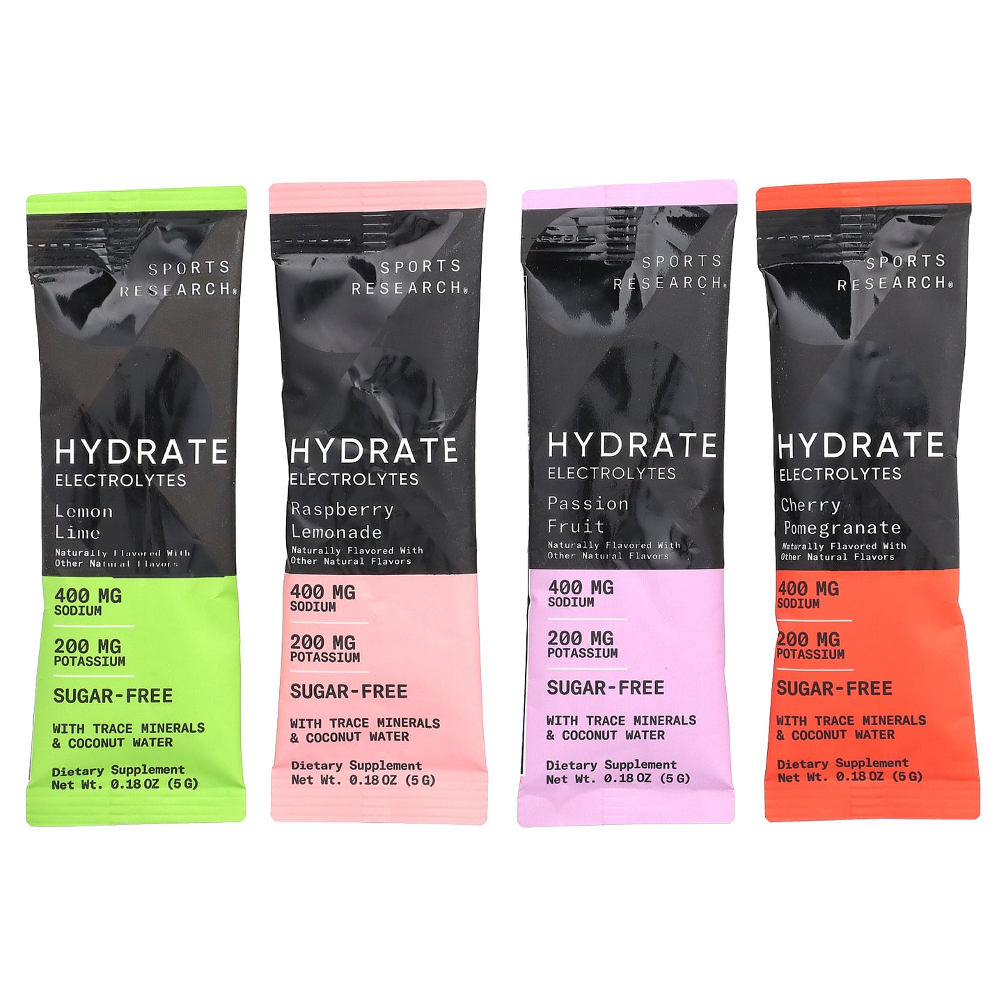 Sports Research, Hydrate Electrolytes, Variety Pack, 16 Packets, 0.18 oz (5 g) Each