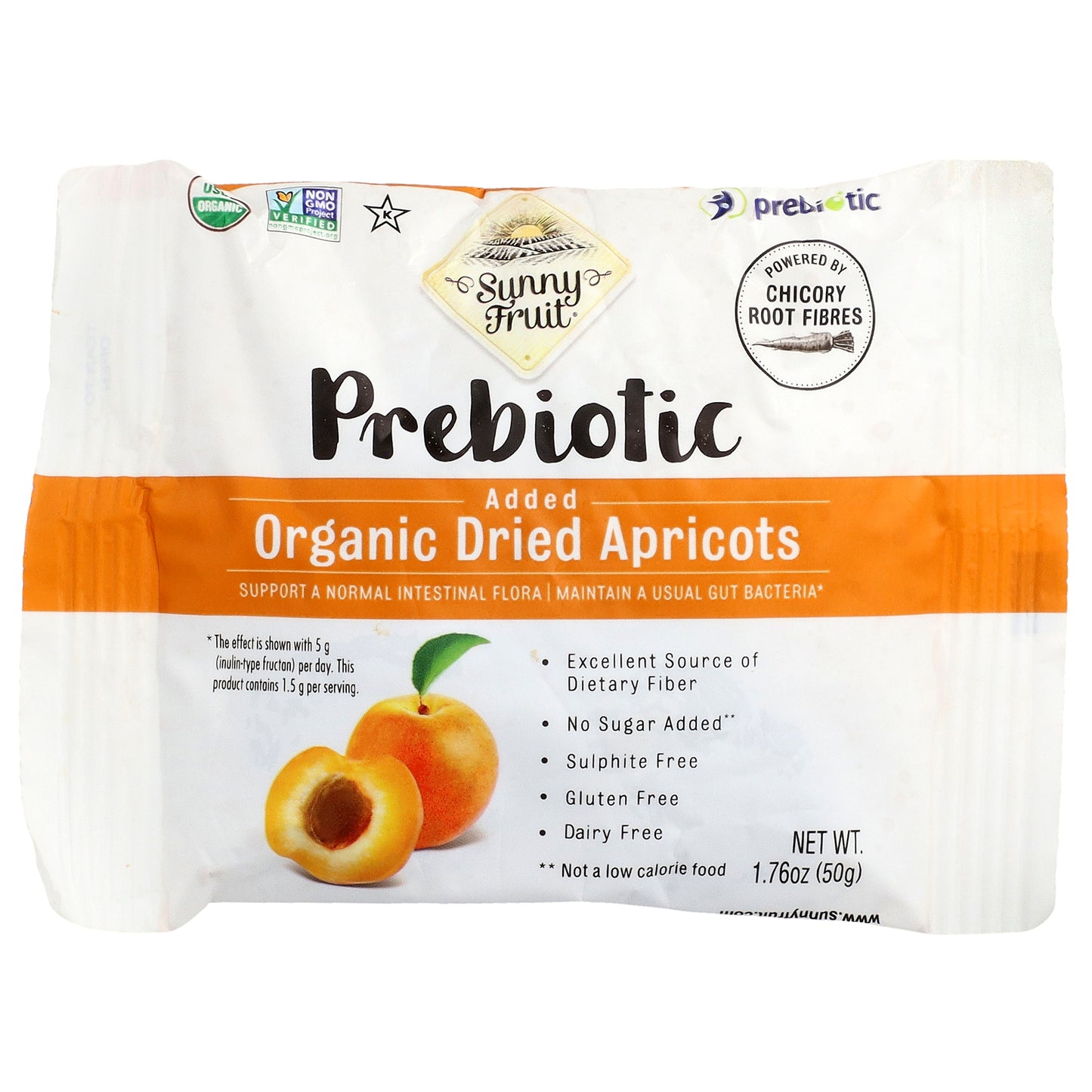 Sunny Fruit, Organic Dried Apricots With Added Prebiotics, 5 Packs, 1.76 oz (50 g) Each