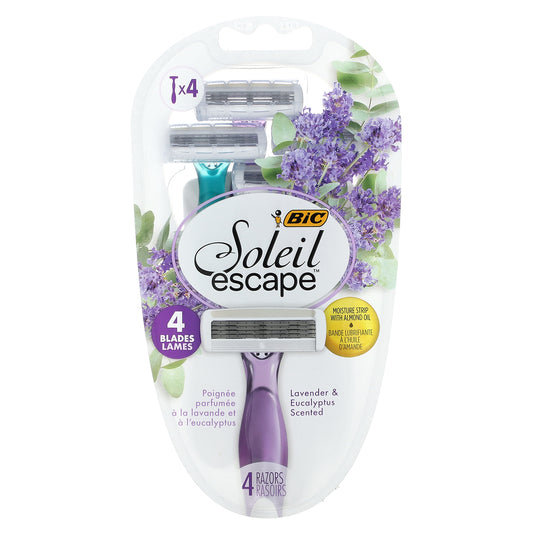 BIC, Soleil Escape, Women's Disposable Razors, Lavender & Eucalyptus, 4 Razors