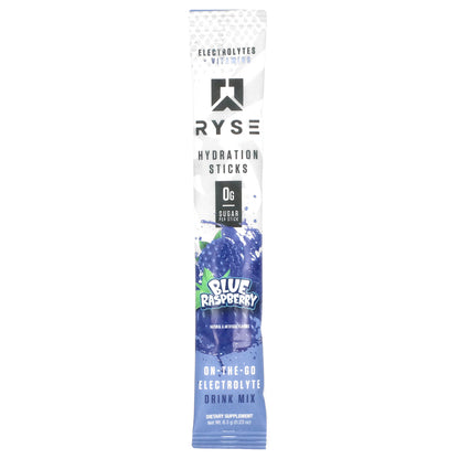 RYSE, Hydration, On-The-Go Electrolyte Drink Mix, Blue Raspberry, 16 Sticks, 0.23 oz (6.5 g) Each