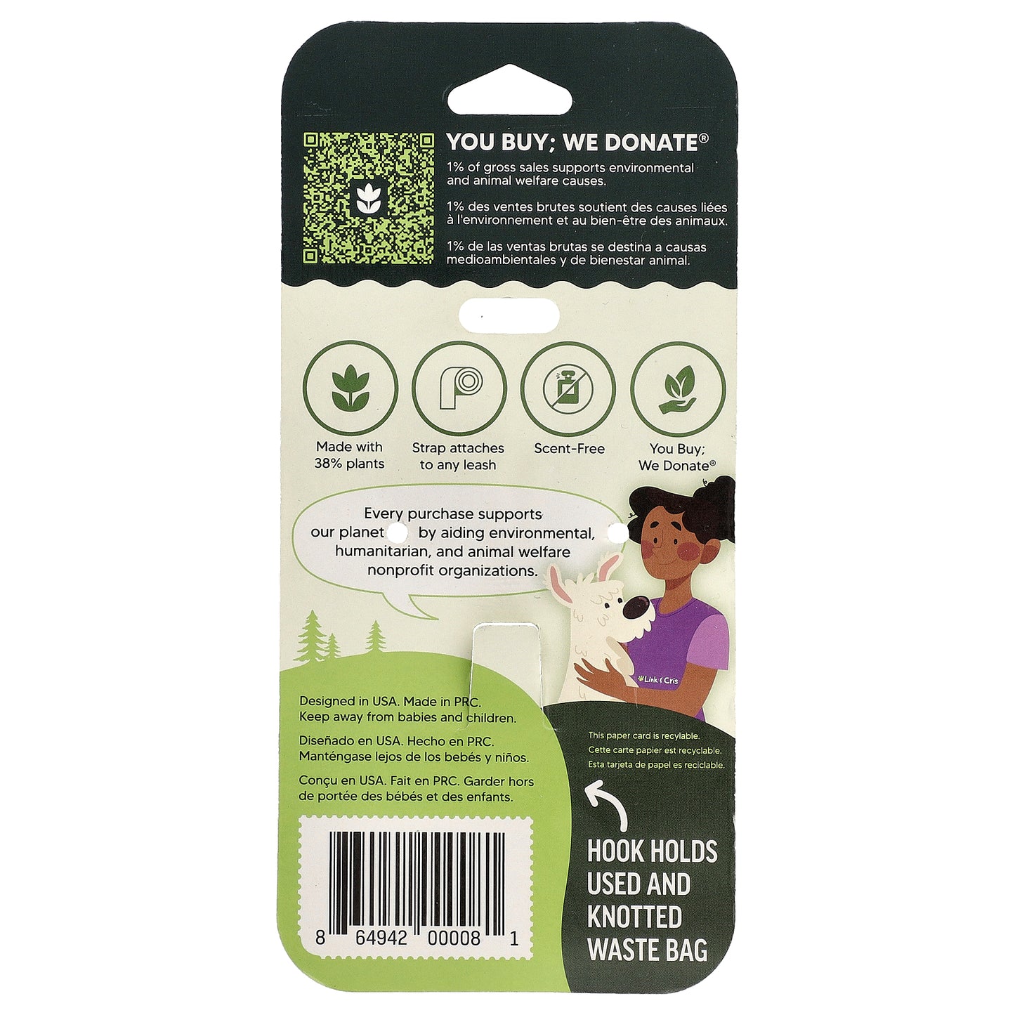 Original Poop Bags, Bag Dispenser + Bags, Green, Unscented , 1 Dispenser, 15 Bags