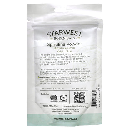 Starwest Botanicals, Organic Spirulina Powder, 2.47 oz (70 g)