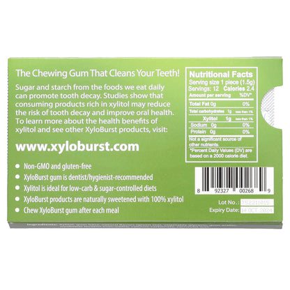 Xyloburst, Xylitol Gum, Green Tea, 12 Pieces