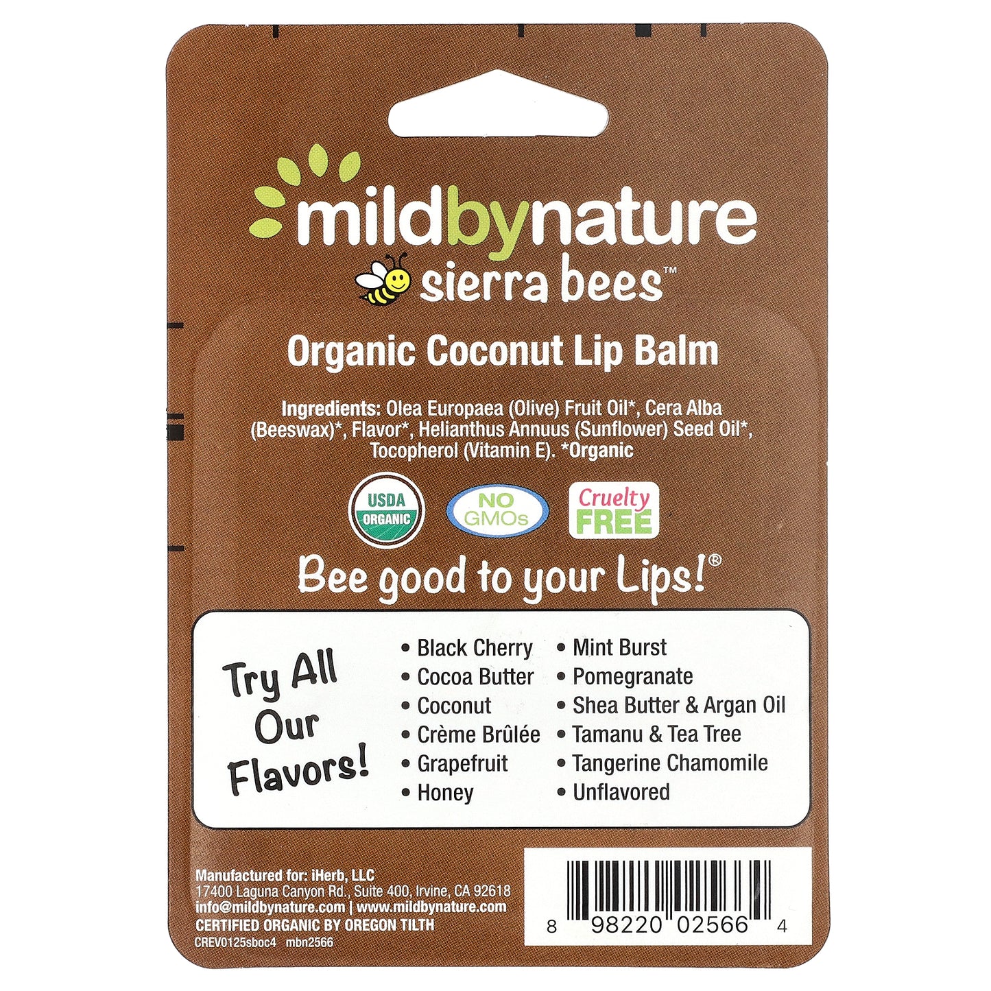 Mild By Nature, Sierra Bees™, Organic Lip Balms, Coconut, 4 Pack, 0.15 oz (4.25 g) Each