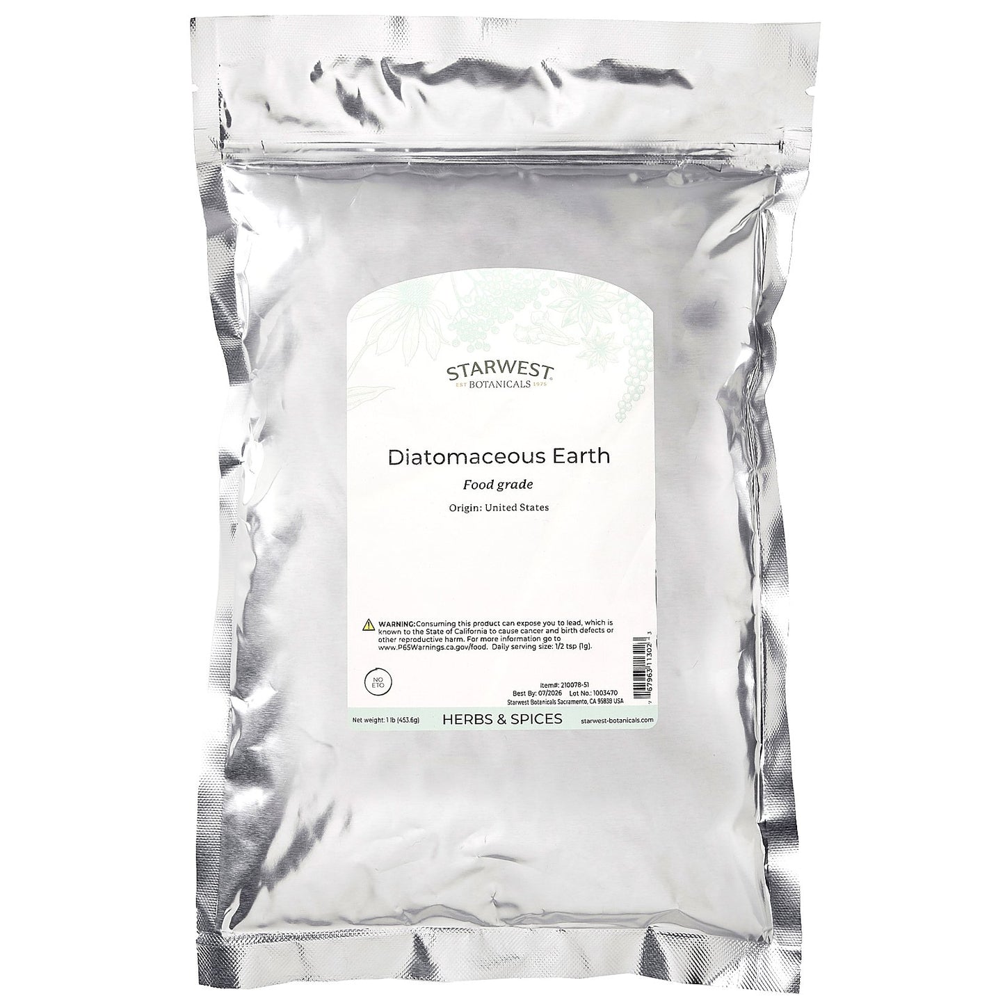 Starwest Botanicals, Diatomaceous Earth , 1 lb (453.6 g)