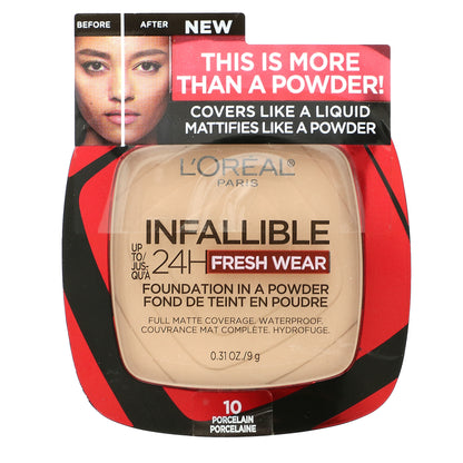 L'Oréal, Infallible 24H Fresh Wear, Foundation In A Powder, 10 Porcelain, 0.31 oz (9 g)