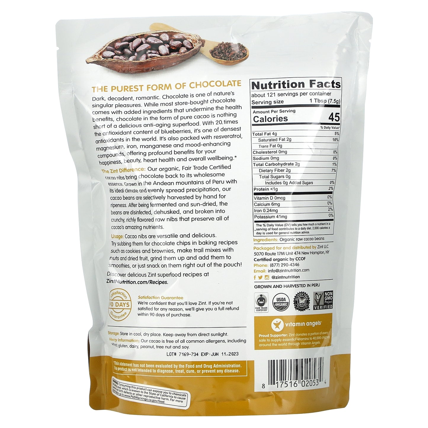 Zint, Raw Organic Cacao Nibs, 32 oz (907 g)