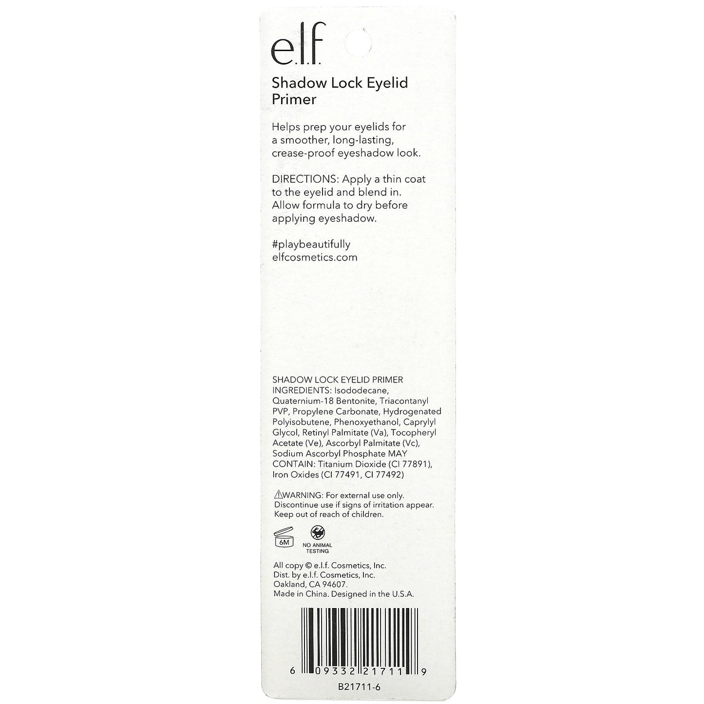 E.L.F., Shadow Lock Eyelid Primer, Sheer, 0.11 fl oz (3.1 ml)