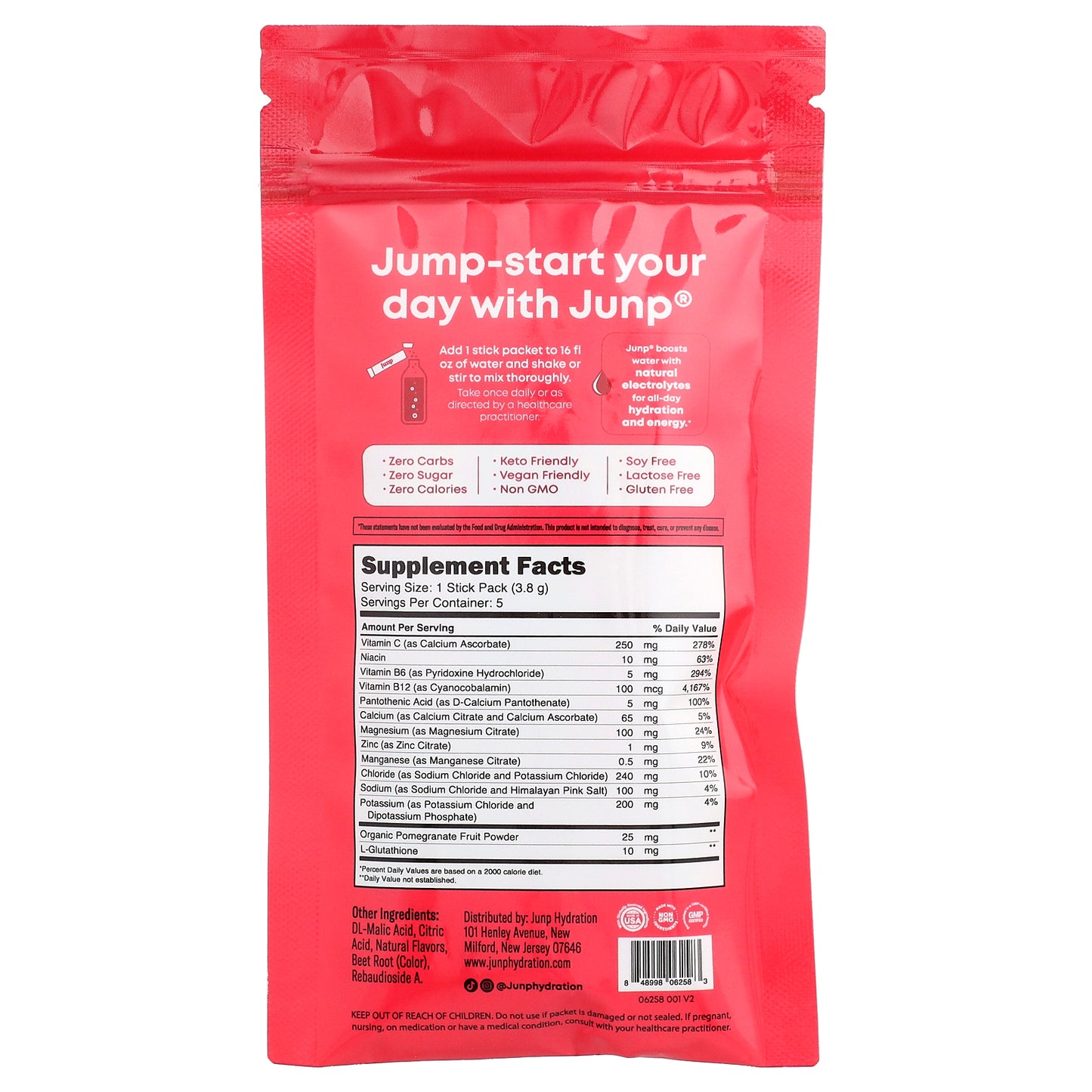 JUNP Hydration, Electrolyte Powder Mix, Wild Berry, 5 Stick Packs, 0.13 oz (3.8 g) Each