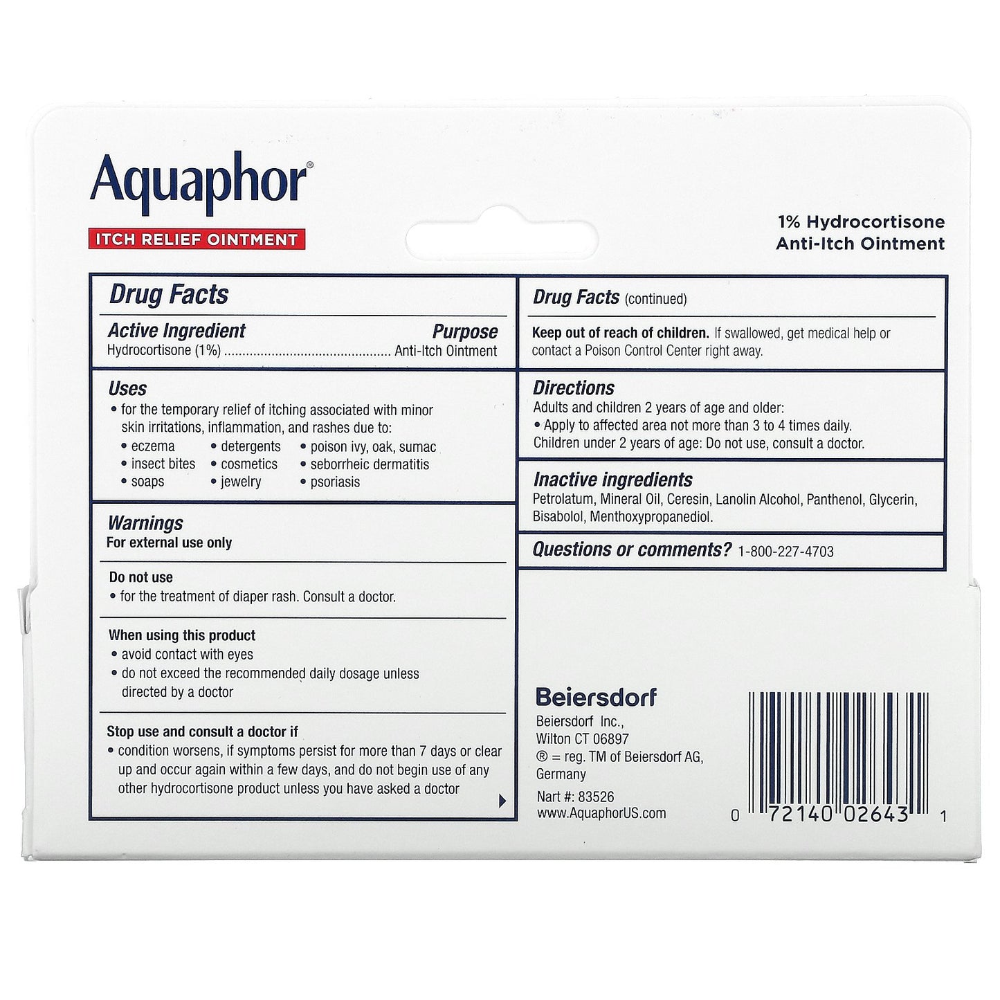 Aquaphor, Itch Relief Ointment, Maximum Strength, Fragrance Free, 1 oz (28 g)